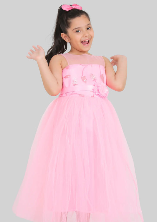 Baby Pink Maxi Length Party Dress