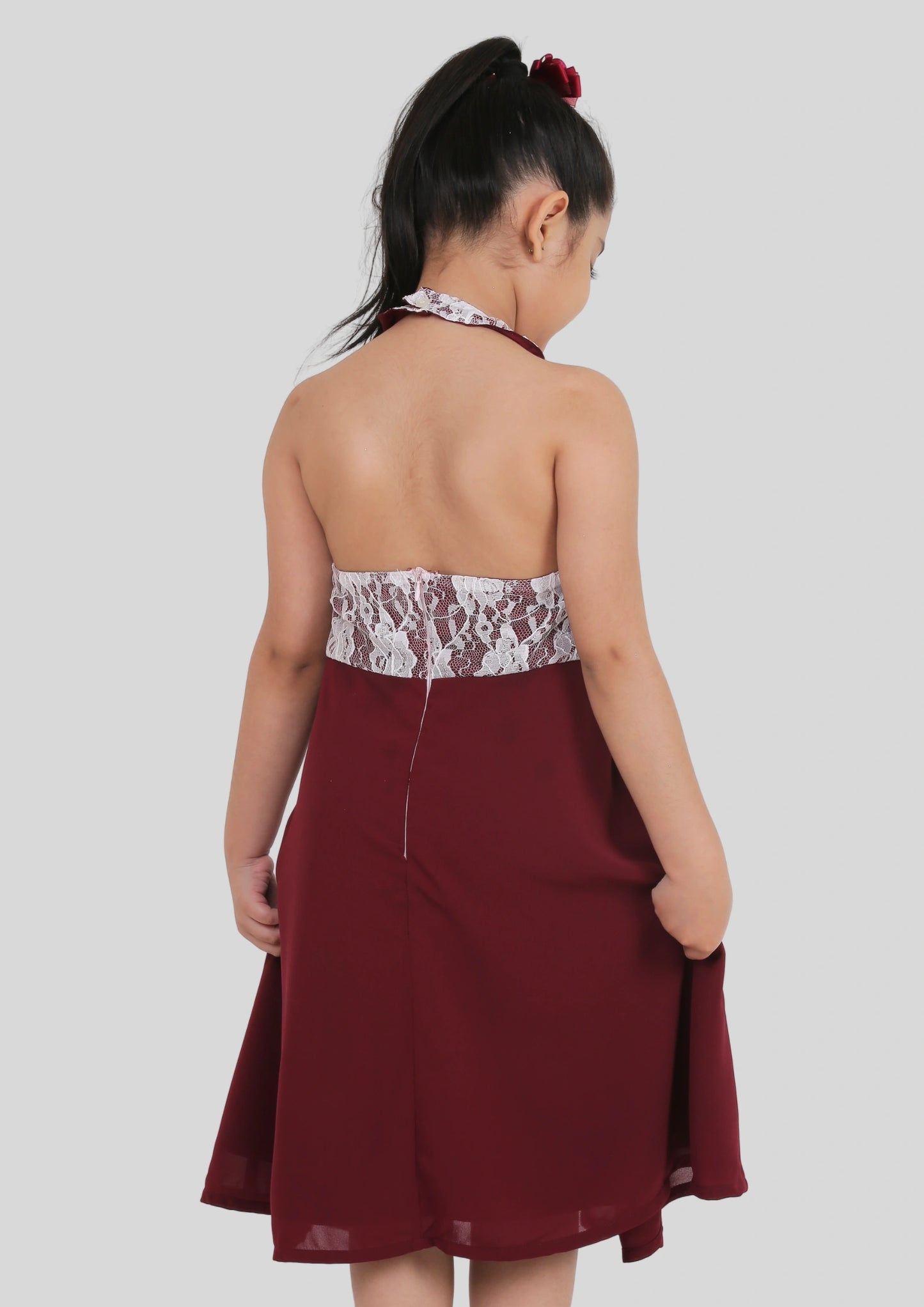 Maroon and White Lace Midi Dress