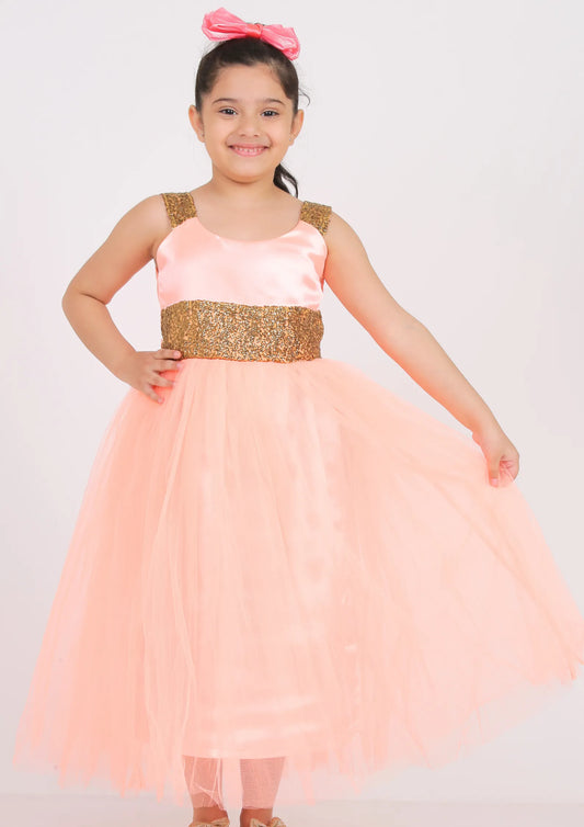 Peach Maxi Length Party Dress