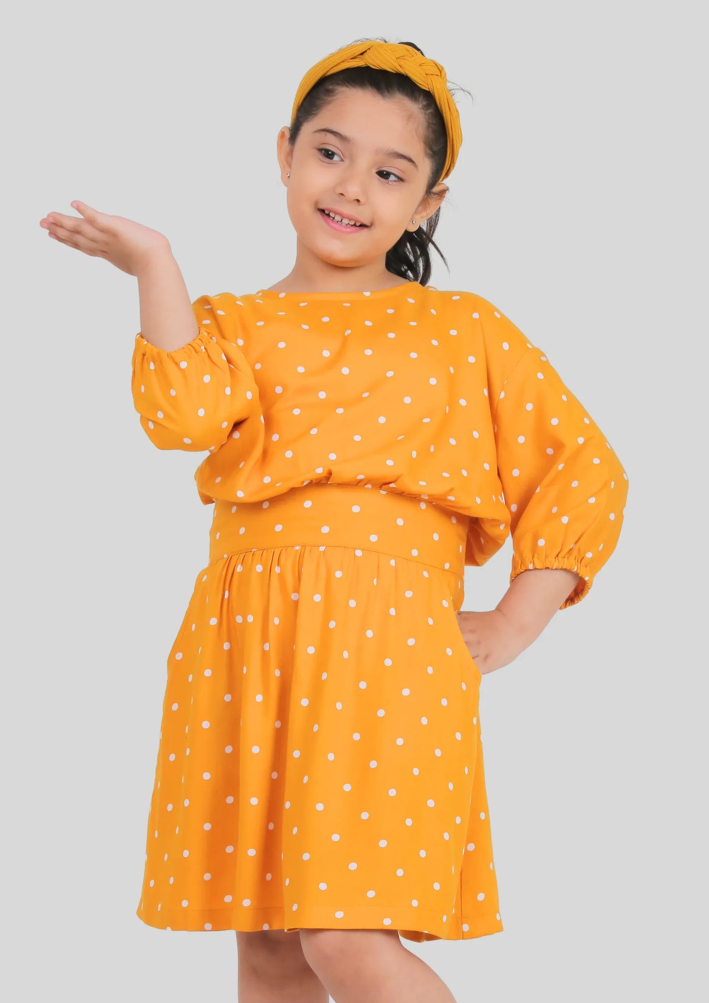 Yellow Polka Dot Drop Shoulder Midi Dress with Pocket